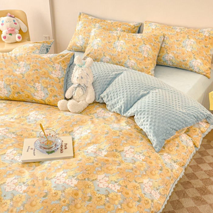 91家纺网 家纺一手货源 找家纺 千朵 2023新款棉加绒豆豆绒四件套 茶茶兔