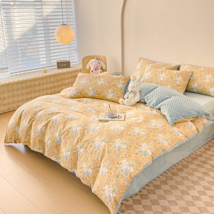 91家纺网 家纺一手货源 找家纺 千朵 2023新款棉加绒豆豆绒四件套 茶茶兔