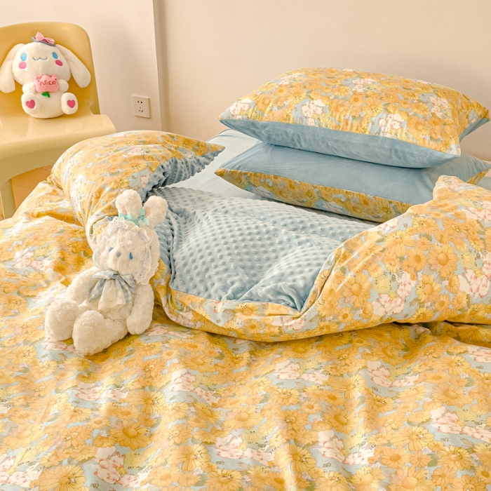 91家纺网 家纺一手货源 找家纺 千朵 2023新款棉加绒豆豆绒四件套 茶茶兔