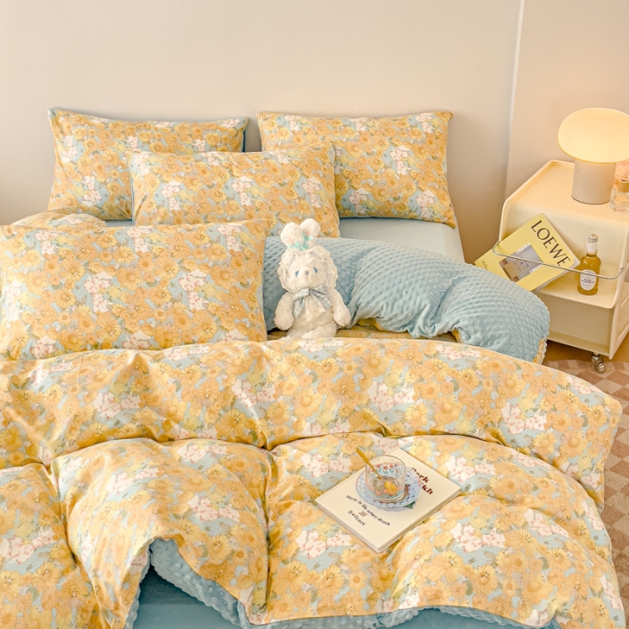 91家纺网 家纺一手货源 找家纺 千朵 2023新款棉加绒豆豆绒四件套 茶茶兔