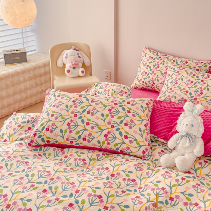 91家纺网 家纺一手货源 找家纺 千朵 2023新款棉加绒豆豆绒四件套 粉调