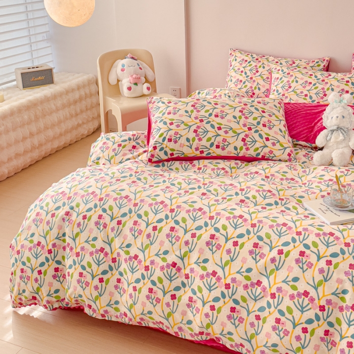 91家纺网 家纺一手货源 找家纺 千朵 2023新款棉加绒豆豆绒四件套 粉调