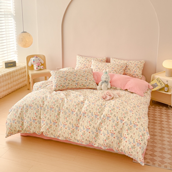 91家纺网 家纺一手货源 找家纺 千朵 2023新款棉加绒豆豆绒四件套 可爱花束