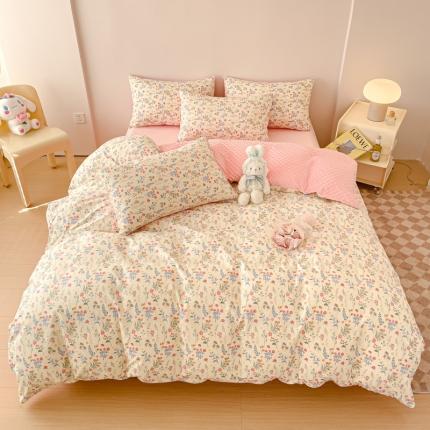 千朵 2023新款棉加绒豆豆绒四件套 可爱花束