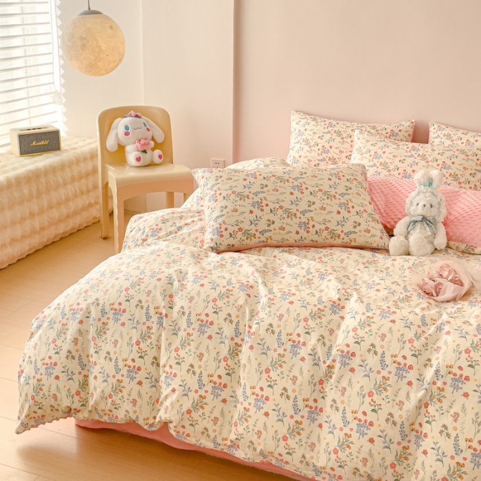 91家纺网 家纺一手货源 找家纺 千朵 2023新款棉加绒豆豆绒四件套 可爱花束