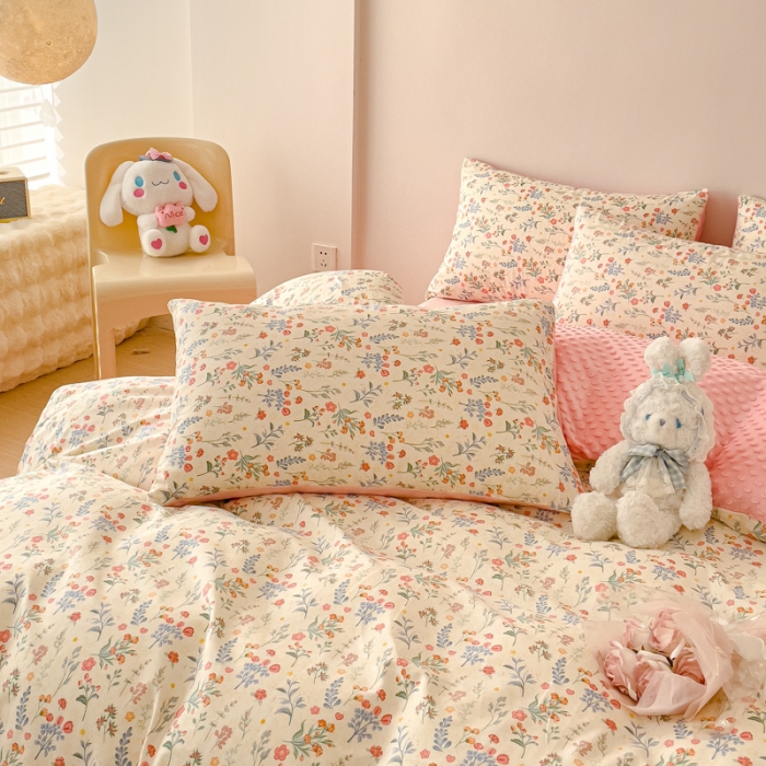 91家纺网 家纺一手货源 找家纺 千朵 2023新款棉加绒豆豆绒四件套 可爱花束