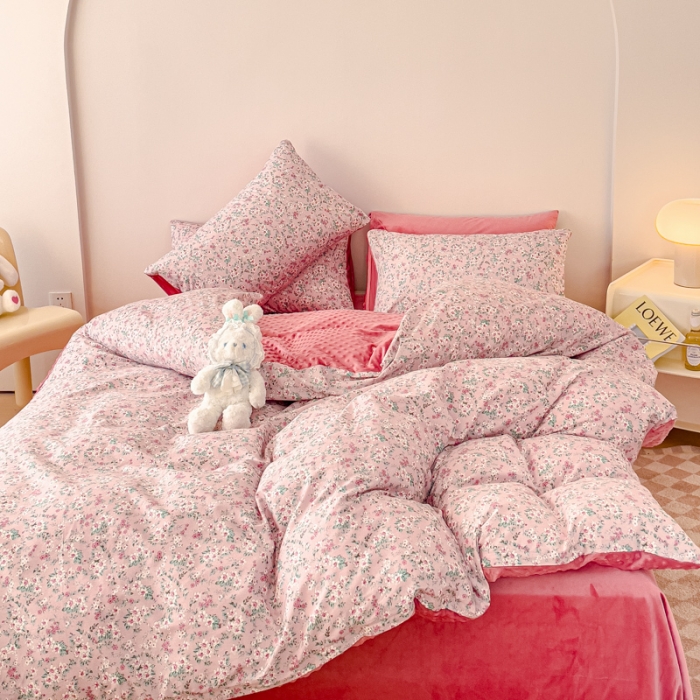 91家纺网 家纺一手货源 找家纺 千朵 2023新款棉加绒豆豆绒四件套 蔓春