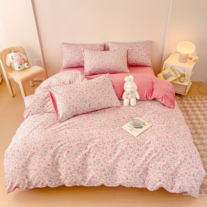 91家纺网 家纺一手货源 找家纺 千朵 2023新款棉加绒豆豆绒四件套 蔓春