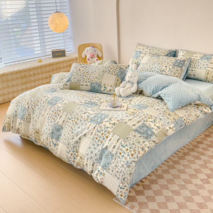 91家纺网 家纺一手货源 找家纺 千朵 2023新款棉加绒豆豆绒四件套 欧若拉