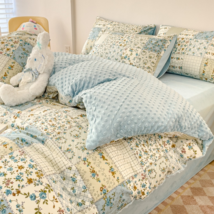 91家纺网 家纺一手货源 找家纺 千朵 2023新款棉加绒豆豆绒四件套 欧若拉