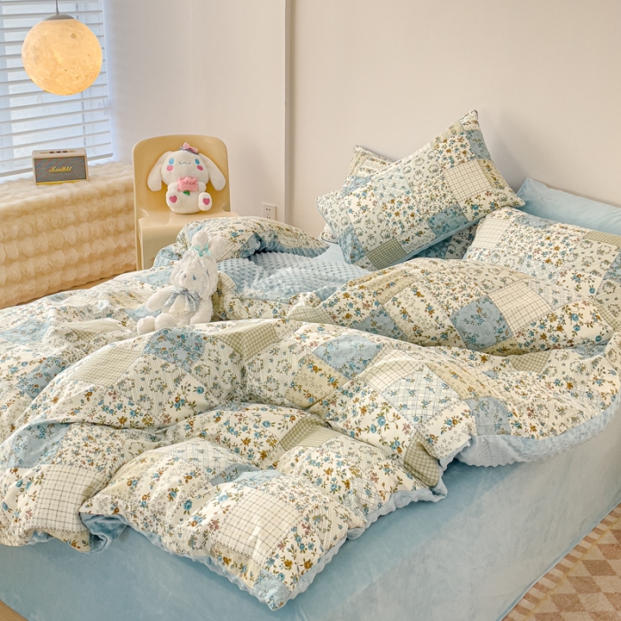 91家纺网 家纺一手货源 找家纺 千朵 2023新款棉加绒豆豆绒四件套 欧若拉