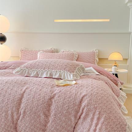 小主驾到 2023新款白桃乌龙兔兔绒牛奶绒花边款四件套草莓大福