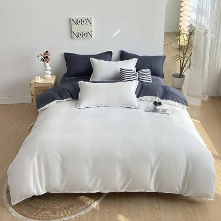 楠沐 2025年新款纯色双拼水洗棉柔感四件套 白蓝灰