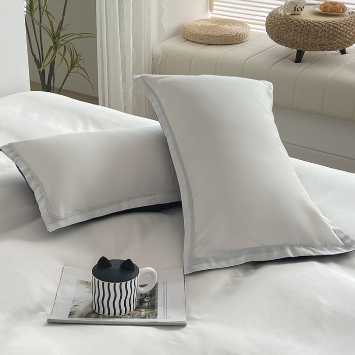 91家纺网 家纺一手货源 找家纺 楠沐 2025年新款纯色双拼水洗棉柔感四件套 白蓝灰