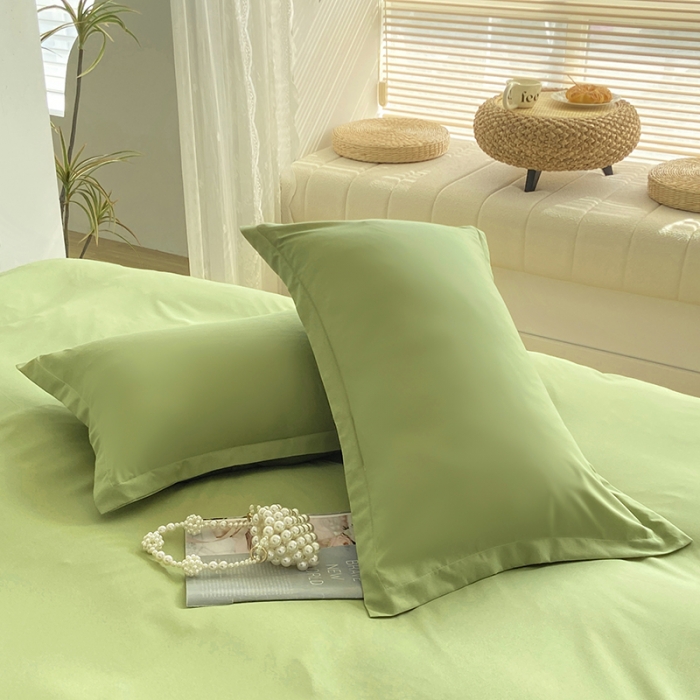 91家纺网 家纺一手货源 找家纺 楠沐 2025年新款纯色双拼水洗棉柔感四件套 果绿+浅驼