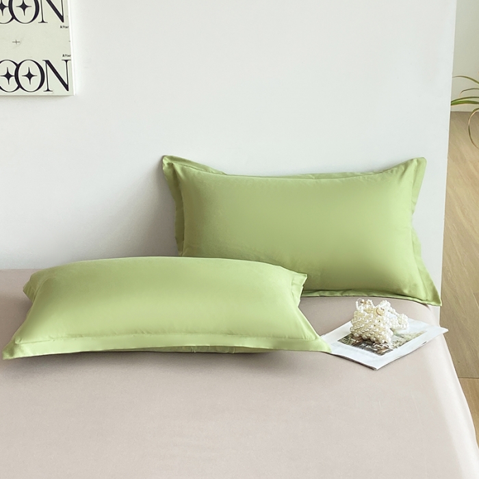 91家纺网 家纺一手货源 找家纺 楠沐 2025年新款纯色双拼水洗棉柔感四件套 果绿+浅驼