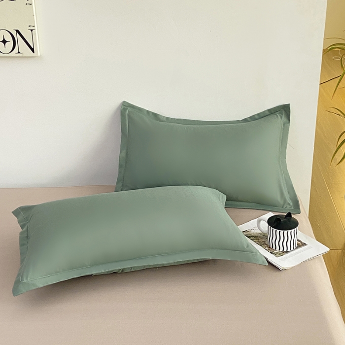 91家纺网 家纺一手货源 找家纺 楠沐 2025年新款纯色双拼水洗棉柔感四件套 军绿+浅驼