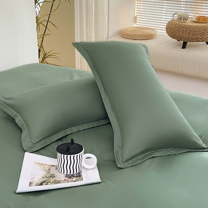 91家纺网 家纺一手货源 找家纺 楠沐 2025年新款纯色双拼水洗棉柔感四件套 军绿+浅驼