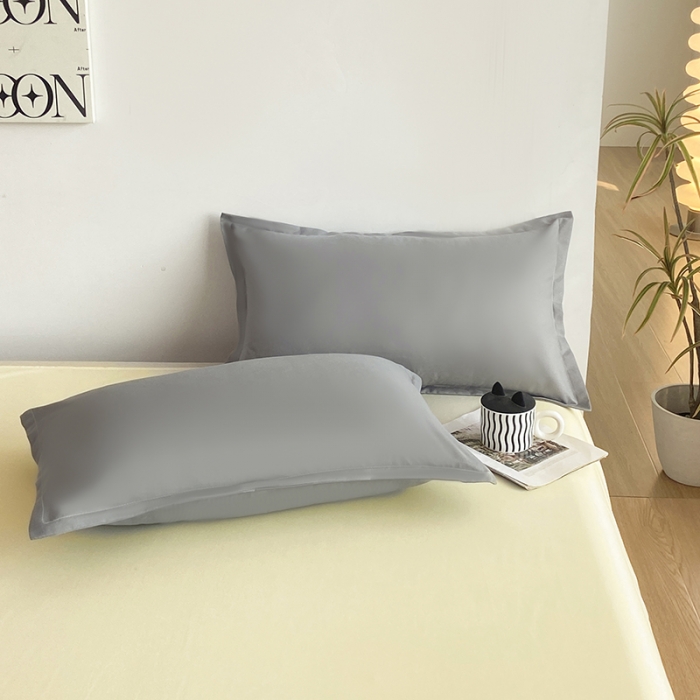 91家纺网 家纺一手货源 找家纺 楠沐 2025年新款纯色双拼水洗棉柔感四件套 米黄+浅灰