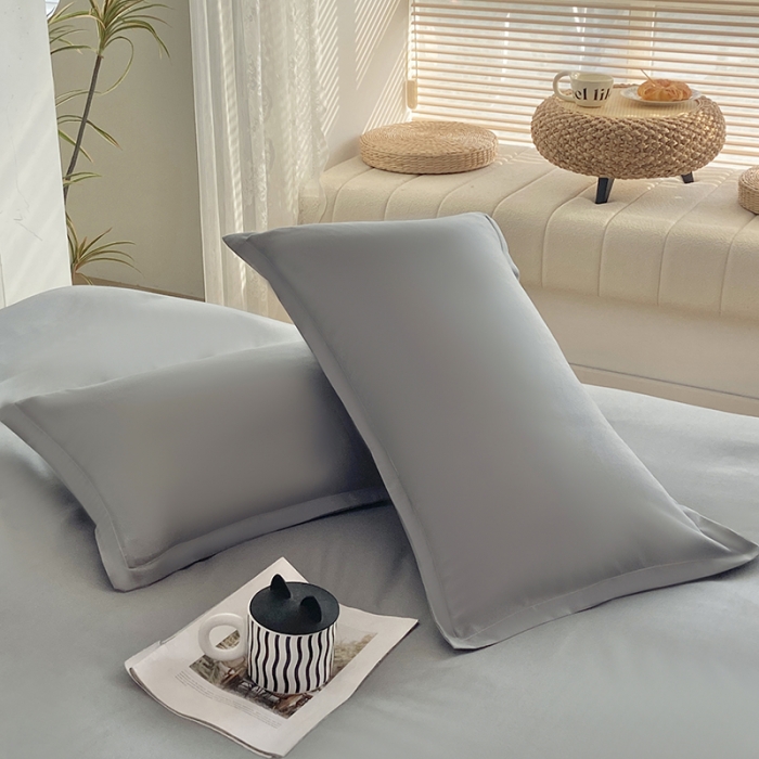 91家纺网 家纺一手货源 找家纺 楠沐 2025年新款纯色双拼水洗棉柔感四件套 米黄+浅灰