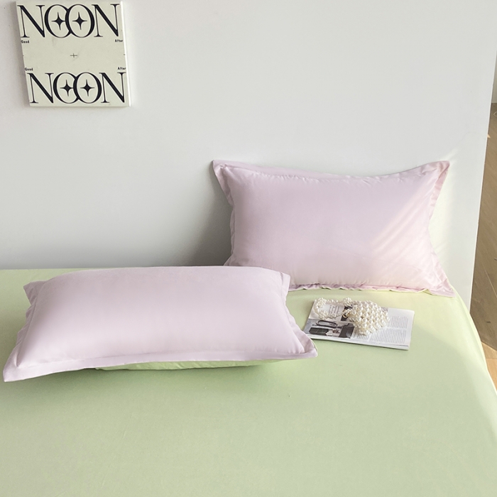 91家纺网 家纺一手货源 找家纺 楠沐 2025年新款纯色双拼水洗棉柔感四件套 奶粉色+泡泡绿