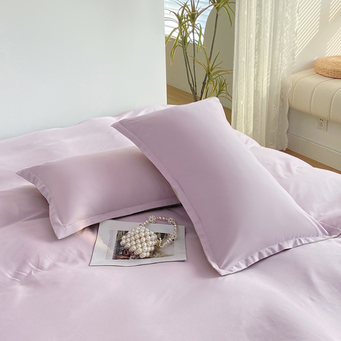 91家纺网 家纺一手货源 找家纺 楠沐 2025年新款纯色双拼水洗棉柔感四件套 奶粉色+泡泡绿