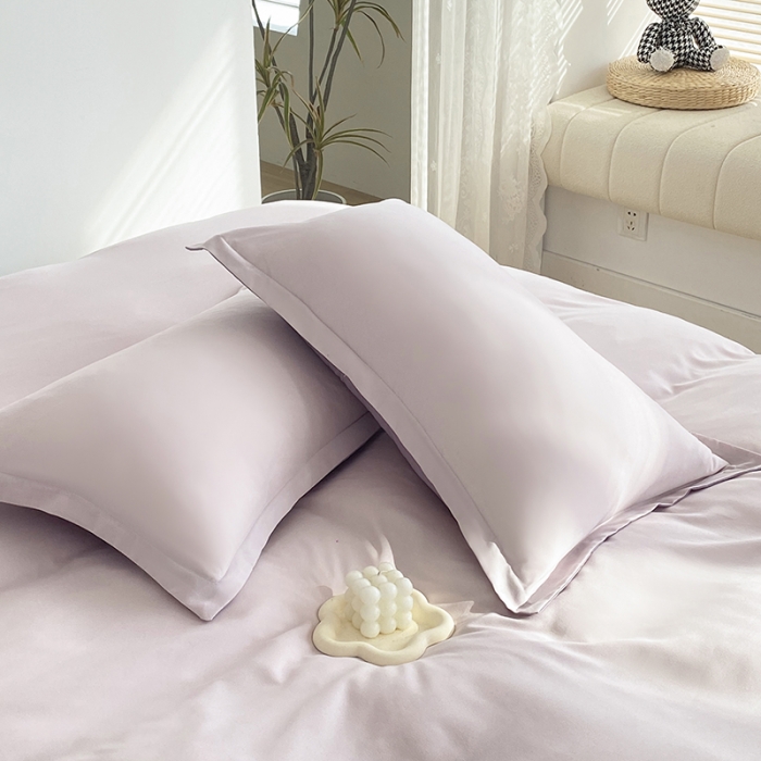 91家纺网 家纺一手货源 找家纺 楠沐 2025年新款纯色双拼水洗棉柔感四件套 奶粉色+泡泡紫