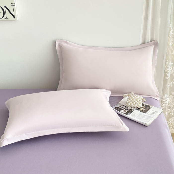 91家纺网 家纺一手货源 找家纺 楠沐 2025年新款纯色双拼水洗棉柔感四件套 奶粉色+泡泡紫