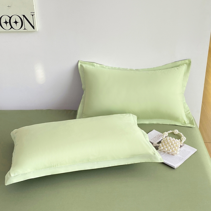 91家纺网 家纺一手货源 找家纺 楠沐 2025年新款纯色双拼水洗棉柔感四件套 奶绿+深绿