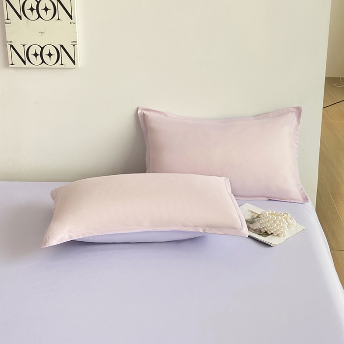 91家纺网 家纺一手货源 找家纺 楠沐 2025年新款纯色双拼水洗棉柔感四件套 浅粉+浅紫