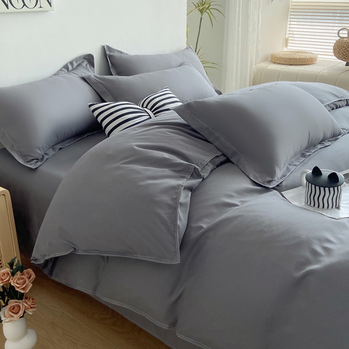 91家纺网 家纺一手货源 找家纺 楠沐 2025年新款纯色双拼水洗棉柔感四件套 深灰ins