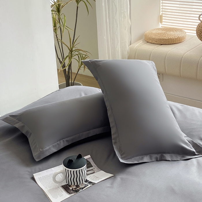 91家纺网 家纺一手货源 找家纺 楠沐 2025年新款纯色双拼水洗棉柔感四件套 深灰ins