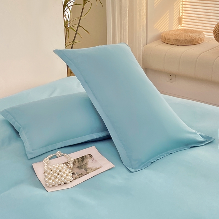 91家纺网 家纺一手货源 找家纺 楠沐 2025年新款纯色双拼水洗棉柔感四件套 水蓝+浅玉