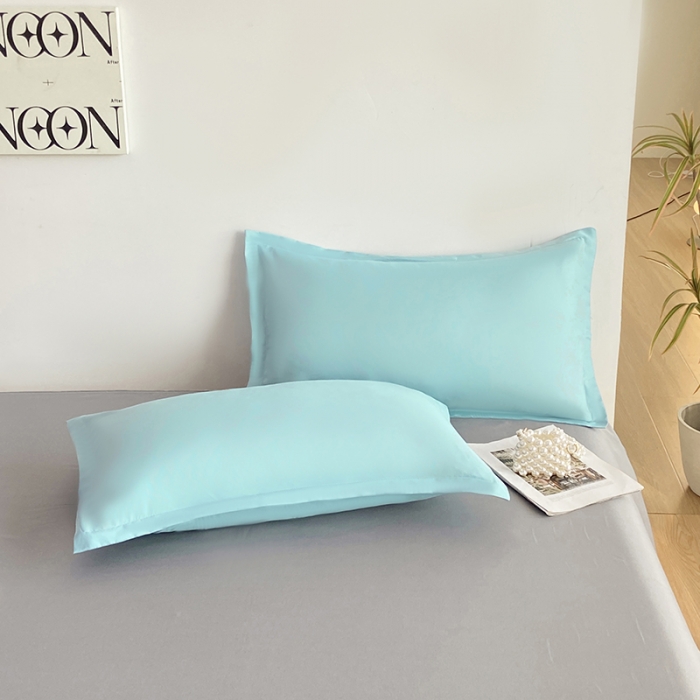 91家纺网 家纺一手货源 找家纺 楠沐 2025年新款纯色双拼水洗棉柔感四件套 水蓝+银灰