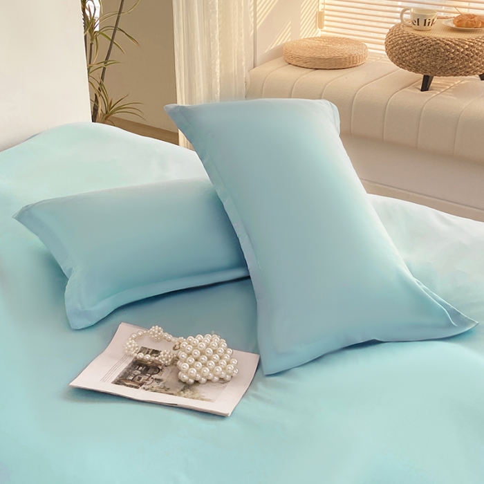 91家纺网 家纺一手货源 找家纺 楠沐 2025年新款纯色双拼水洗棉柔感四件套 水蓝+银灰