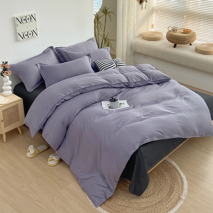 91家纺网 家纺一手货源 找家纺 楠沐 2025年新款纯色双拼水洗棉柔感四件套 耀夜紫