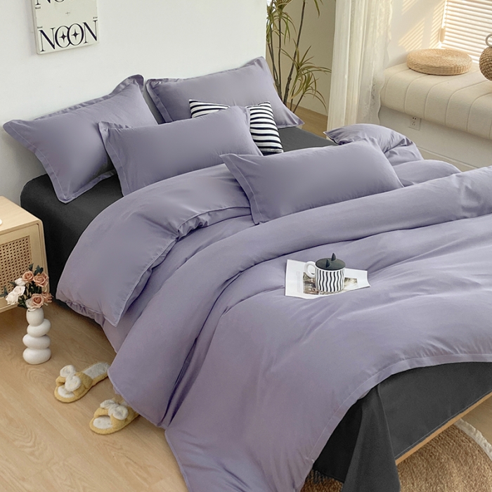 91家纺网 家纺一手货源 找家纺 楠沐 2025年新款纯色双拼水洗棉柔感四件套 耀夜紫