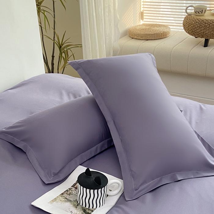 91家纺网 家纺一手货源 找家纺 楠沐 2025年新款纯色双拼水洗棉柔感四件套 耀夜紫