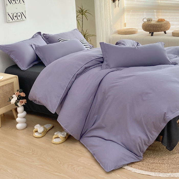 91家纺网 家纺一手货源 找家纺 楠沐 2025年新款纯色双拼水洗棉柔感四件套 耀夜紫