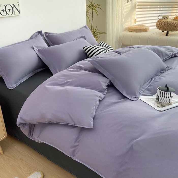 91家纺网 家纺一手货源 找家纺 楠沐 2025年新款纯色双拼水洗棉柔感四件套 耀夜紫