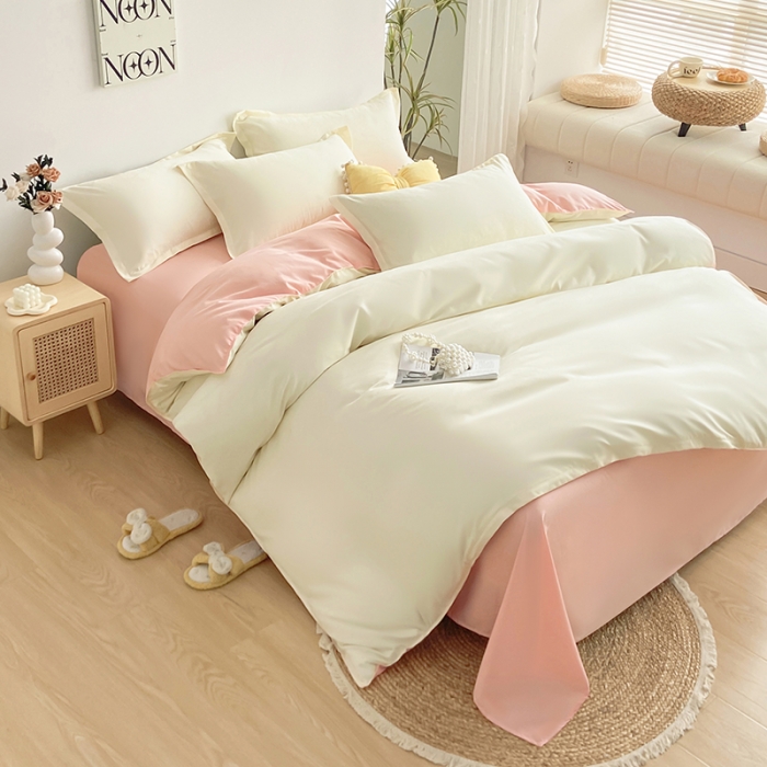 91家纺网 家纺一手货源 找家纺 （总）楠沐 2025年新款纯色双拼水洗棉柔感四件套