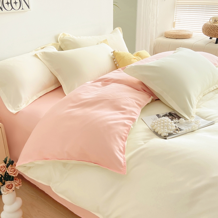 91家纺网 家纺一手货源 找家纺 （总）楠沐 2025年新款纯色双拼水洗棉柔感四件套