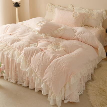 91家纺网 家纺一手货源 找家纺 （总）好儿喜家纺 2023新款茜茜里系列牛奶绒四件套床裙款四件套