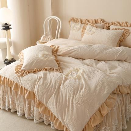 91家纺网 家纺一手货源 找家纺 （总）好儿喜家纺 2023新款茜茜里系列牛奶绒四件套床裙款四件套