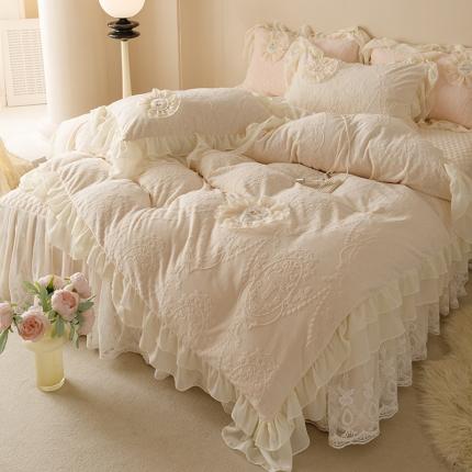 91家纺网 家纺一手货源 找家纺 （总）好儿喜家纺 2023新款茜茜里系列牛奶绒四件套床裙款四件套