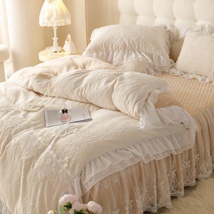 91家纺网 家纺一手货源 找家纺 （总）好儿喜家纺 2023新款密语系列牛奶绒四件套床裙款四件套