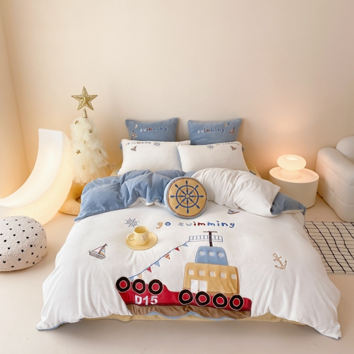 91家纺网 家纺一手货源 找家纺 总 星野 2023秋冬新款牛奶绒刺绣贴布绣四件套-梦想启航