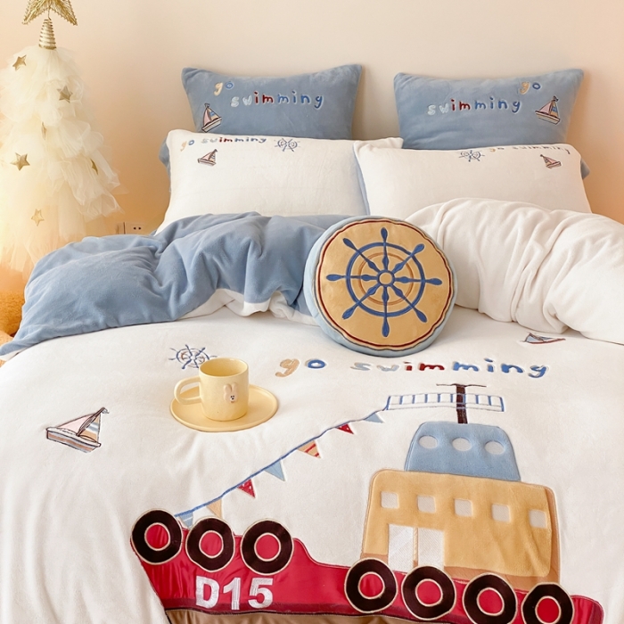 91家纺网 家纺一手货源 找家纺 总 星野 2023秋冬新款牛奶绒刺绣贴布绣四件套-梦想启航