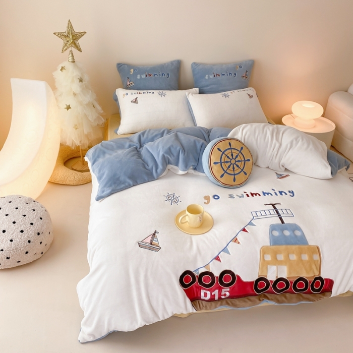 91家纺网 家纺一手货源 找家纺 总 星野 2023秋冬新款牛奶绒刺绣贴布绣四件套-梦想启航