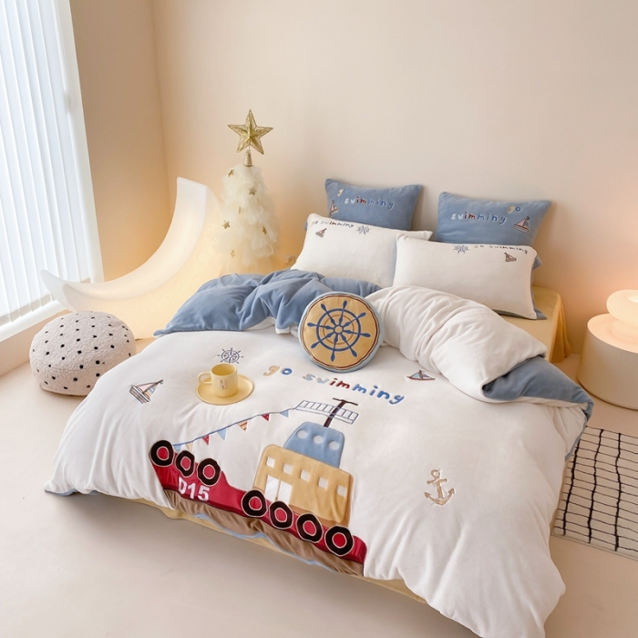 91家纺网 家纺一手货源 找家纺 总 星野 2023秋冬新款牛奶绒刺绣贴布绣四件套-梦想启航